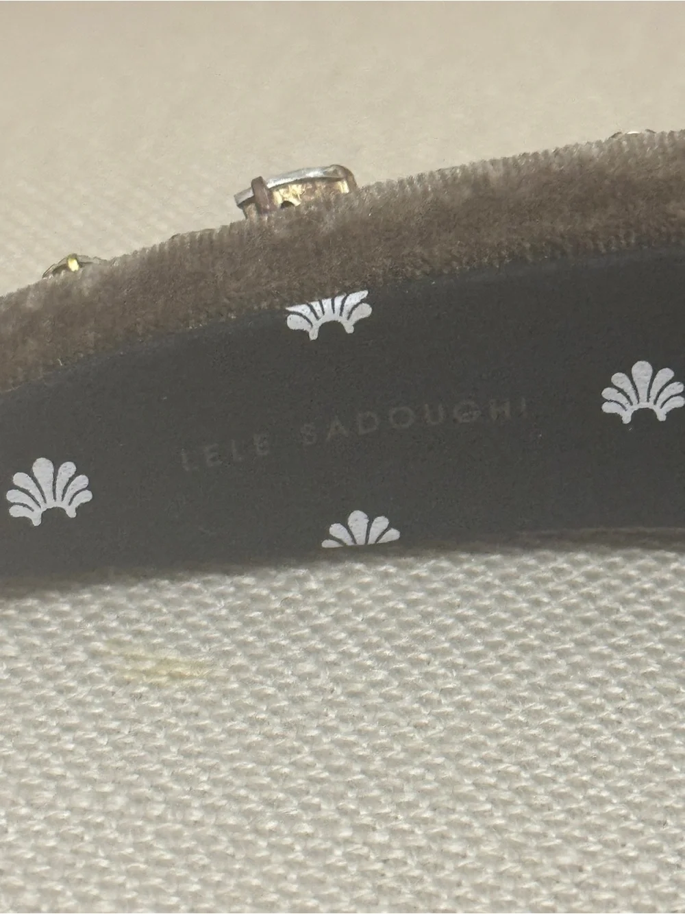 LeLe Sadoughi Taupe crystal-embellished velvet headband